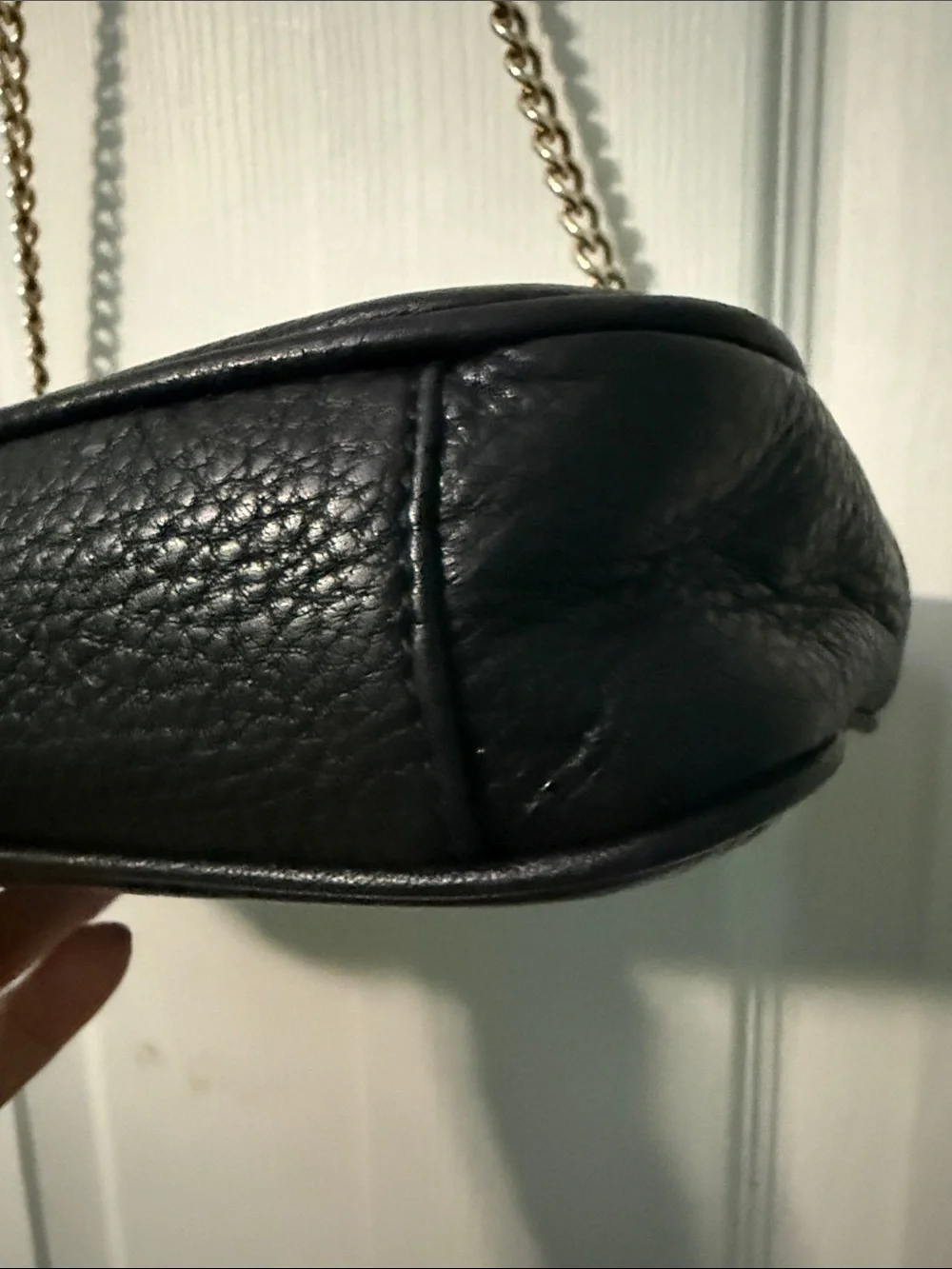 Michael Kors Black Leather Shoulder Bag with Gold MK Emblem